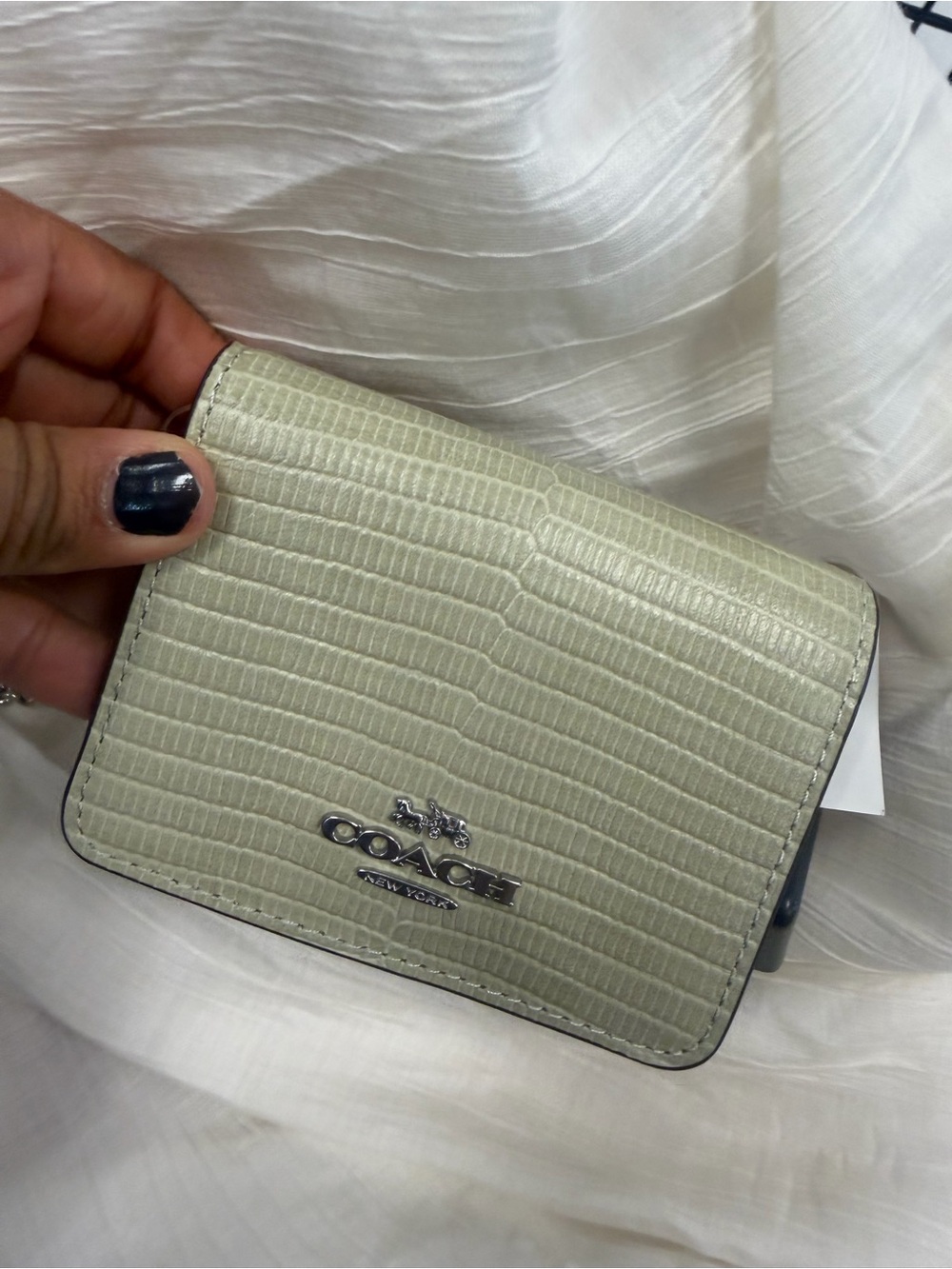Coach Lizard-Embossed Compact Wallet in Sage Green